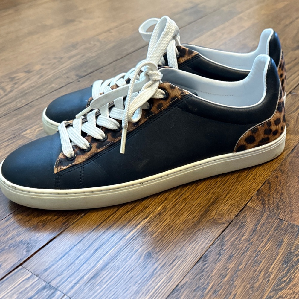 Stuart Weitzman Black and Animal Print Sneakers